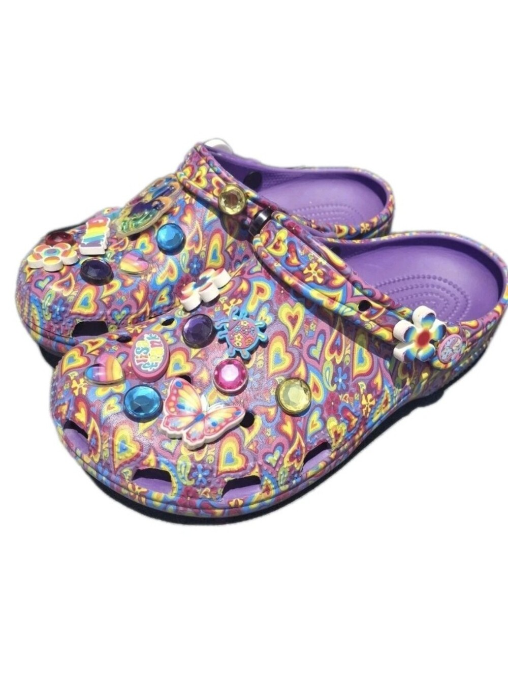 Lisa Frank CROCS Women's Purple Heart-Print Clogs with Colorful Charms
